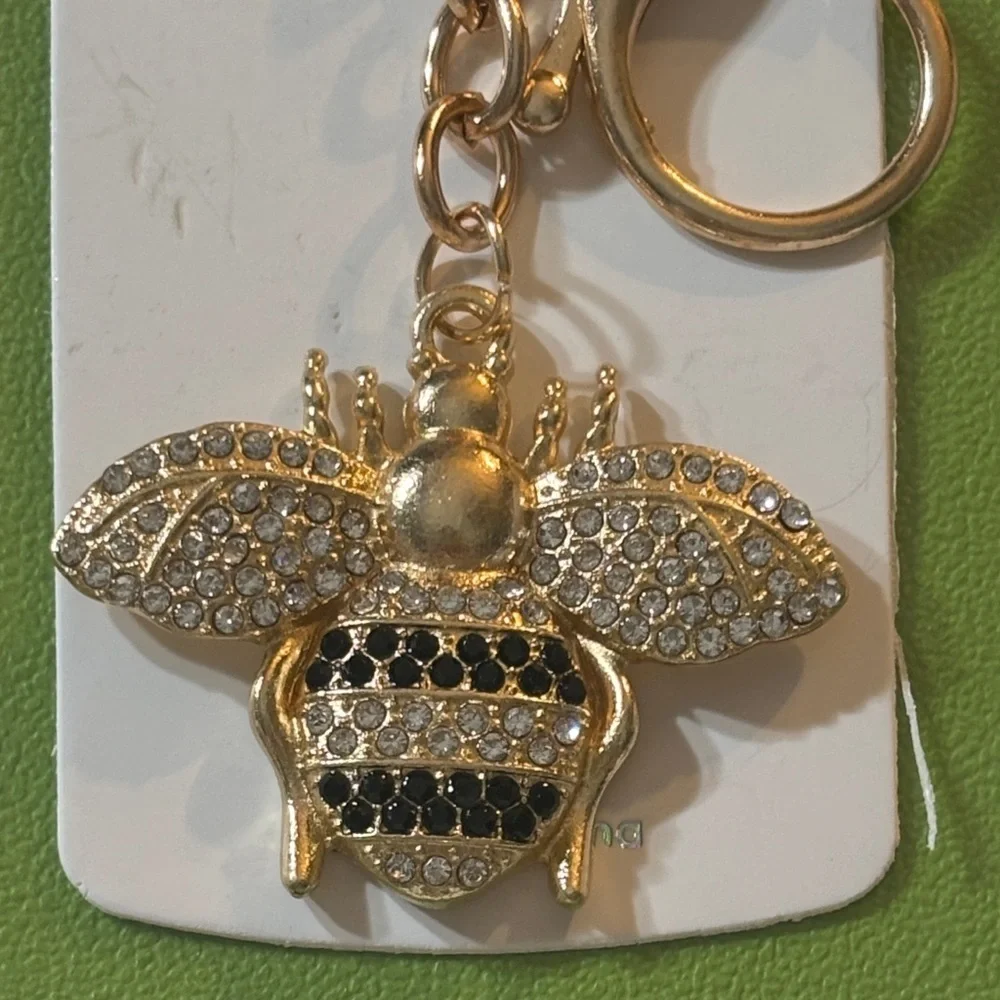 Sparkling Gold and Black with Crystals Bee Keychain/Bag Charm